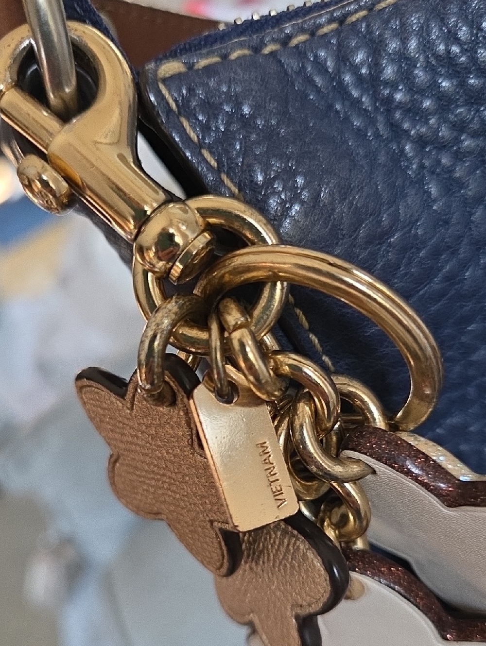 COACH Floral Metallic Leather Keychain with Gold Hardware - Picture 6 of 10